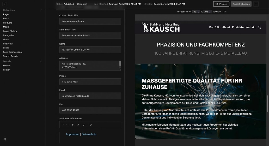 metalbau kausch website payload CMS