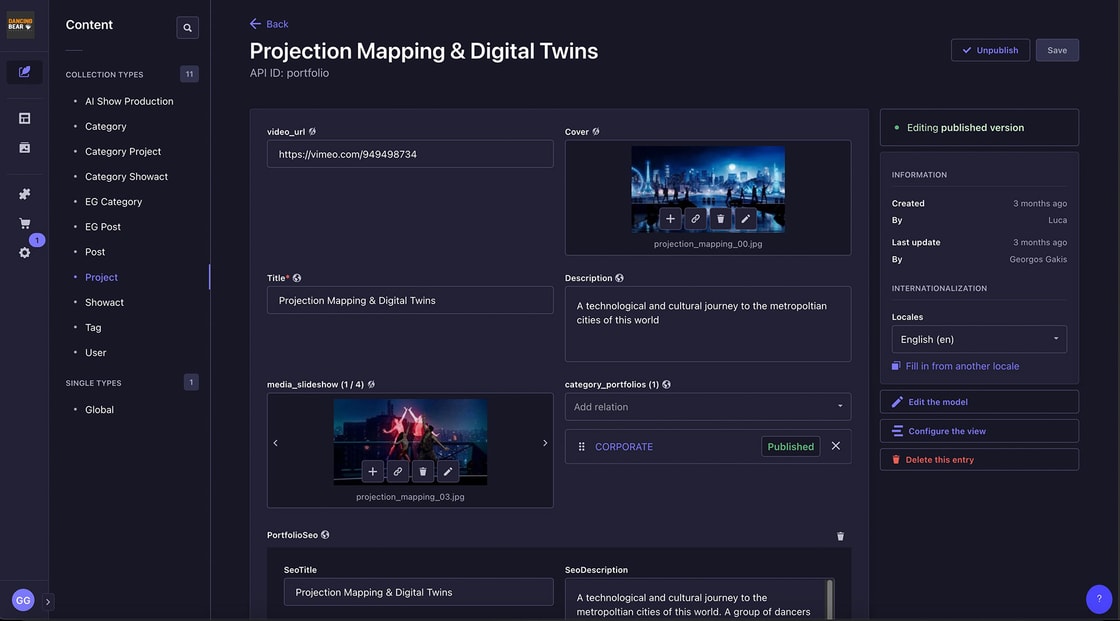 Dancing Bear website strapi CMS