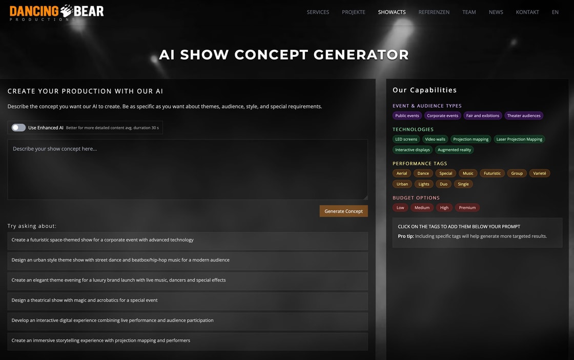 Dancing Bear Ai Show Production Generator