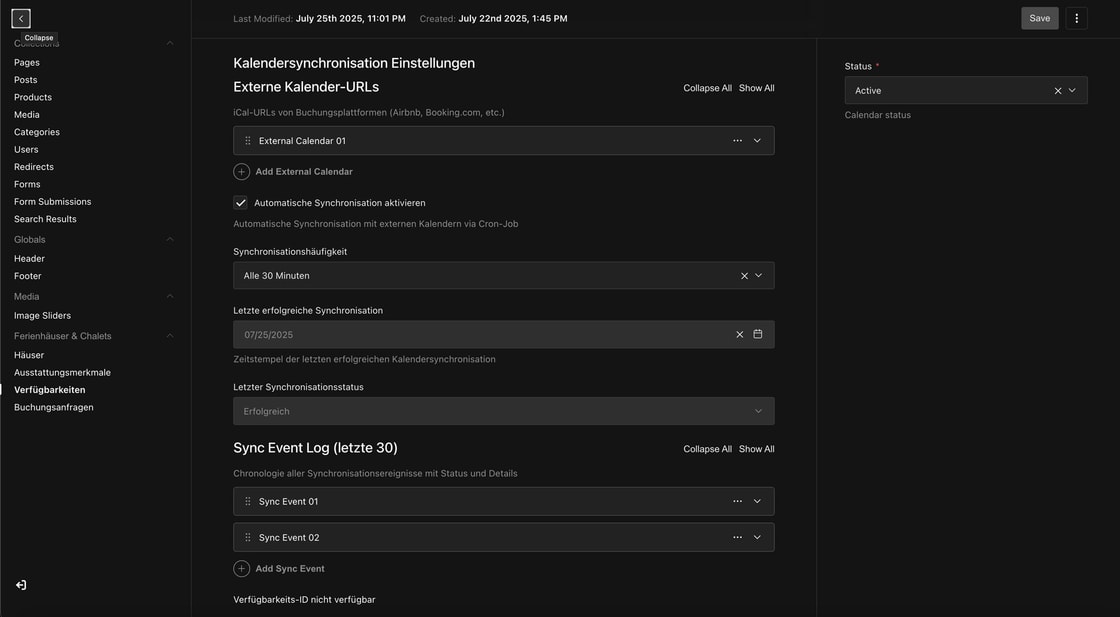 Payload CMS admin panel with property management